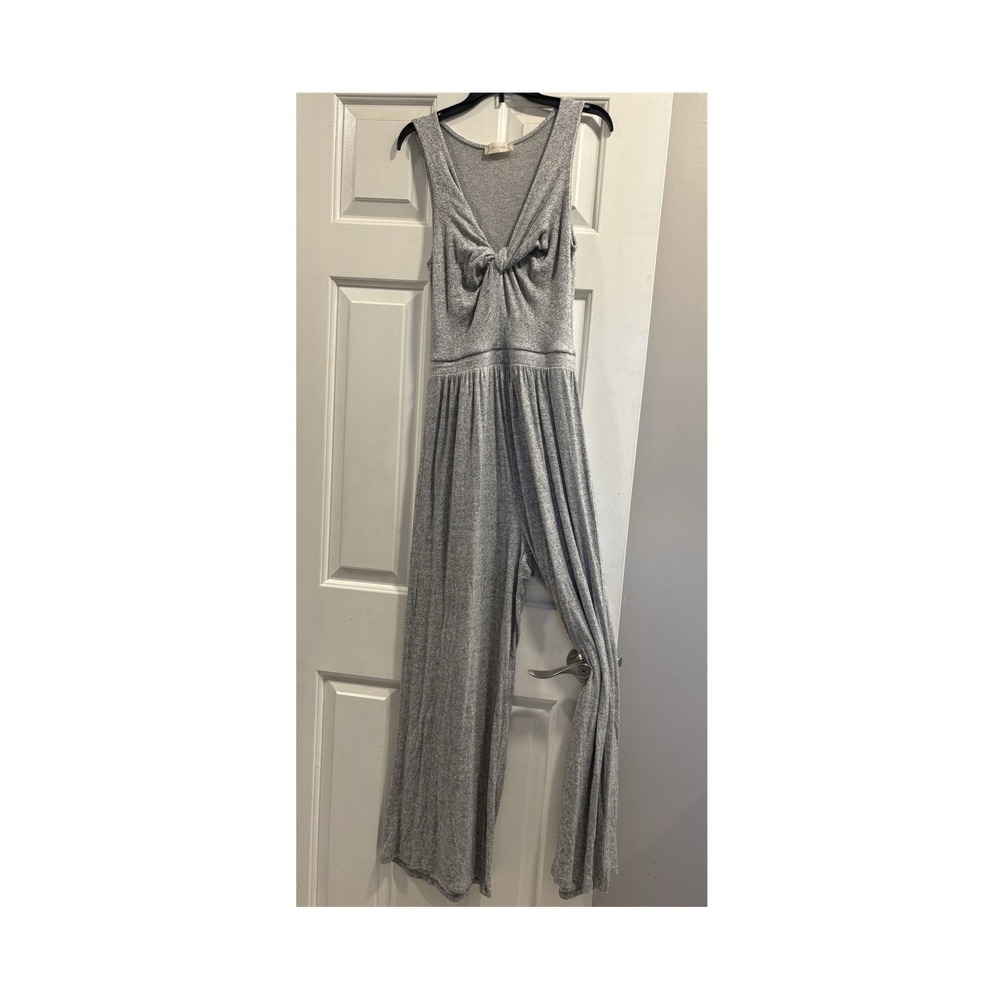 Altar'd State Gray Knit Bow Front Sleeveless Wide-Leg Jumpsuit V-Neck Size S